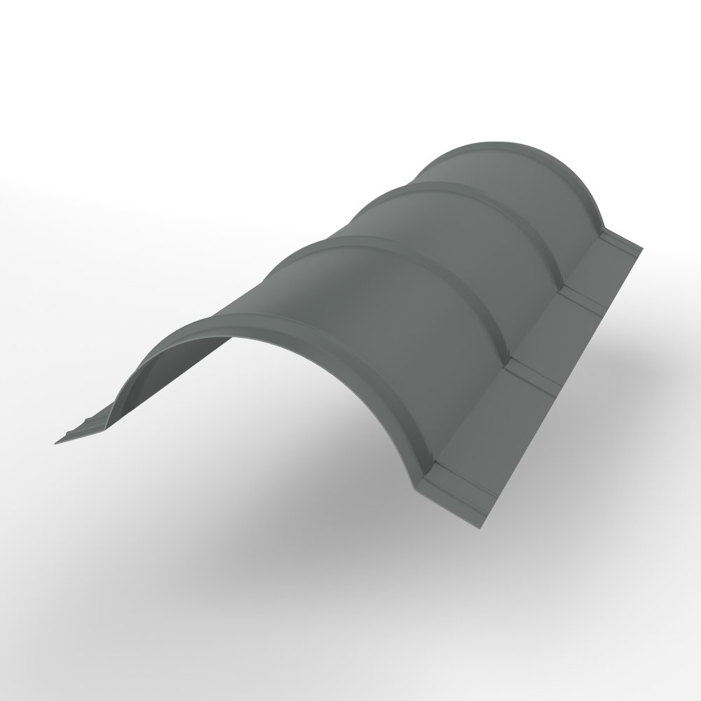 Конек полукруглый для кровли оцинкованный с порошковым покрытием 0,45x301мм RAL 7005 Конек полукруглый для кровли оцинкованный с порошковым покрытием 0,45x301мм RAL 7005