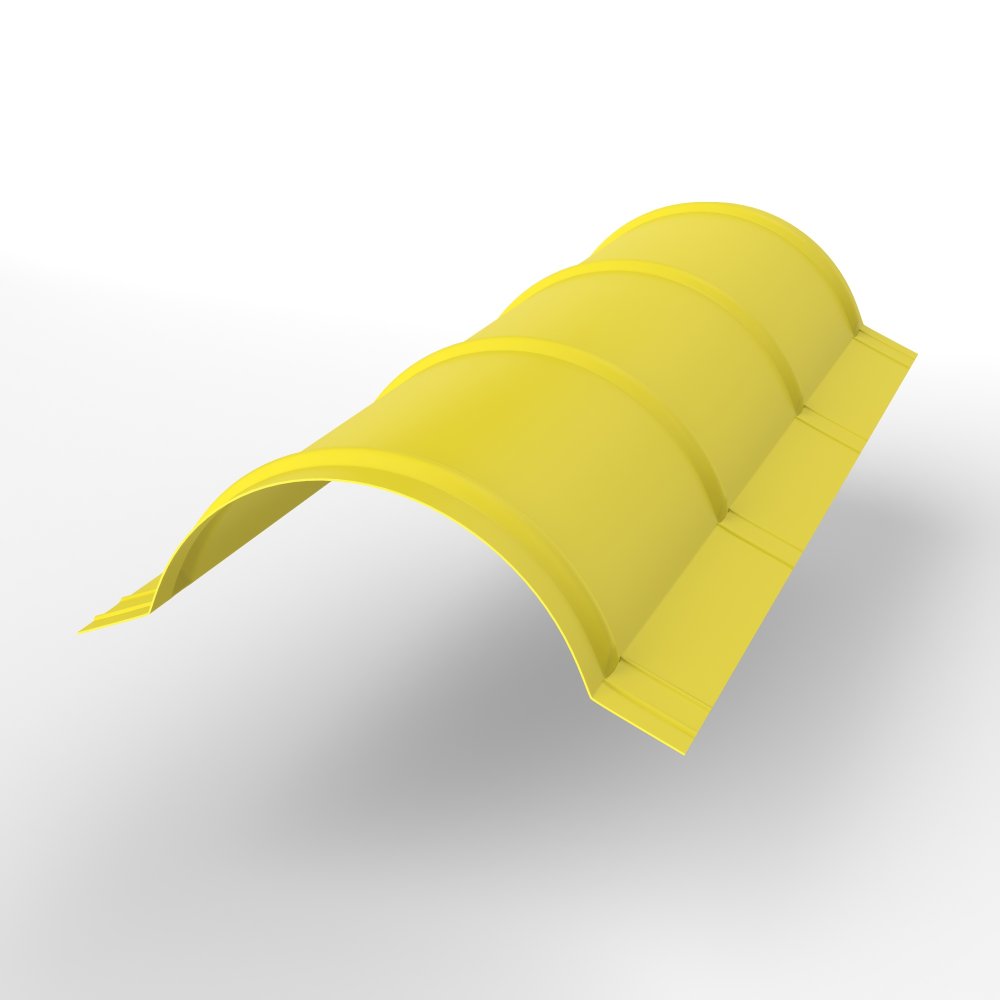 Конек полукруглый для кровли оцинкованный с порошковым покрытием 0,45x301мм RAL 1018 Конек полукруглый для кровли оцинкованный с порошковым покрытием 0,45x301мм RAL 1018