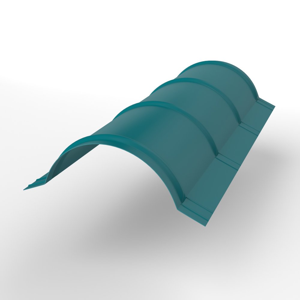 Конек полукруглый для кровли оцинкованный с порошковым покрытием 0,45x301мм RAL 5021 Конек полукруглый для кровли оцинкованный с порошковым покрытием 0,45x301мм RAL 5021