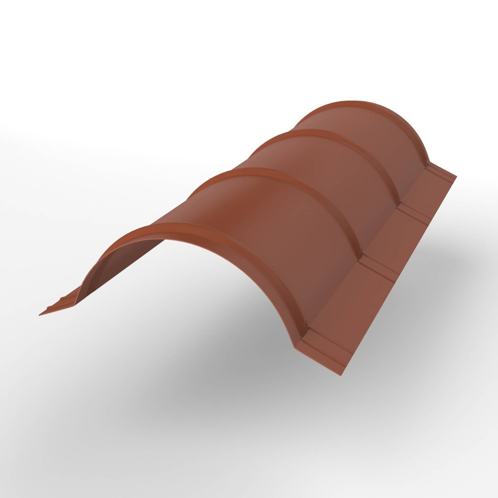 Конек полукруглый для кровли оцинкованный с порошковым покрытием 0,45x301мм RAL 8004 Конек полукруглый для кровли оцинкованный с порошковым покрытием 0,45x301мм RAL 8004