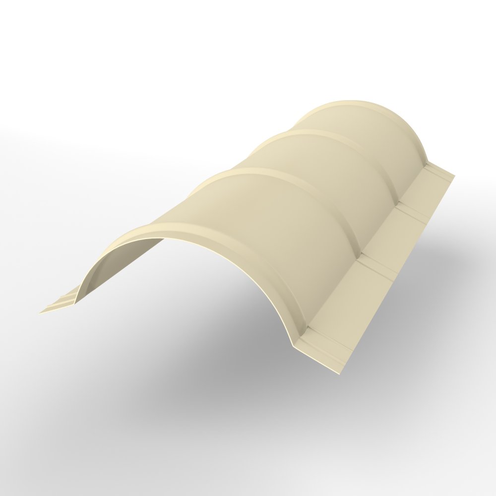 Конек полукруглый для кровли оцинкованный с порошковым покрытием 0,45x301мм RAL 1015 Конек полукруглый для кровли оцинкованный с порошковым покрытием 0,45x301мм RAL 1015