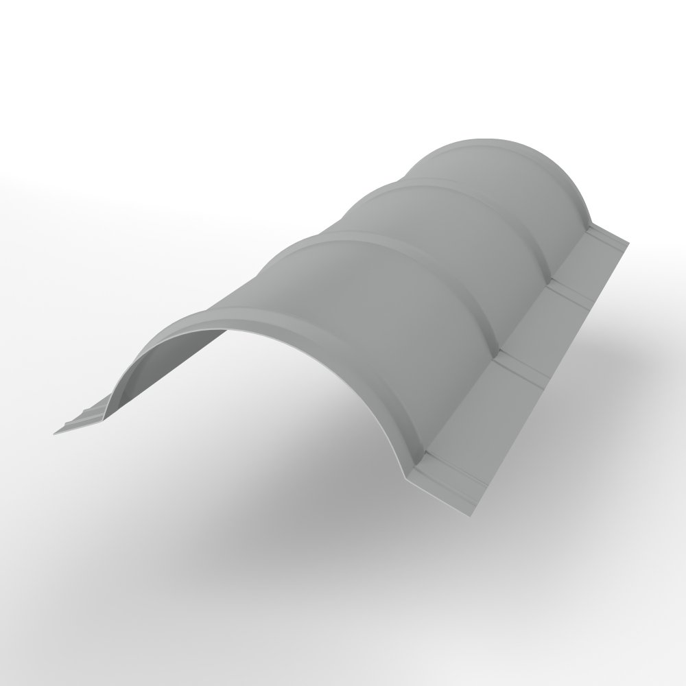 Конек полукруглый для кровли оцинкованный с порошковым покрытием 0,45x301мм RAL 9006 Конек полукруглый для кровли оцинкованный с порошковым покрытием 0,45x301мм RAL 9006