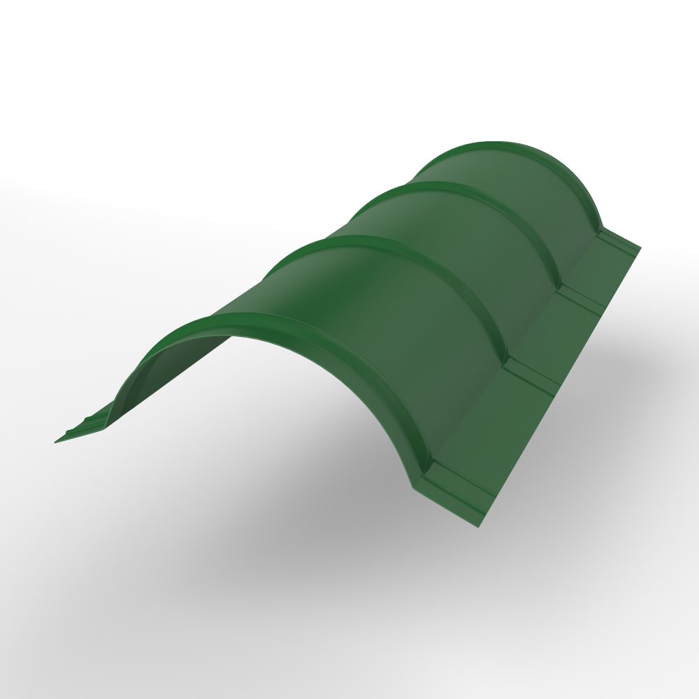 Конек полукруглый для кровли оцинкованный с порошковым покрытием 0,45x301мм RAL 6002 Конек полукруглый для кровли оцинкованный с порошковым покрытием 0,45x301мм RAL 6002