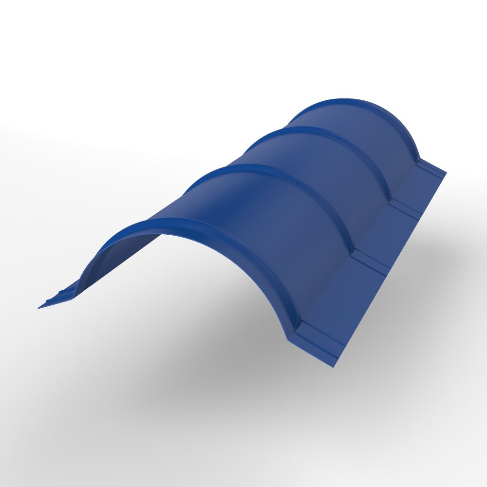 Конек полукруглый для кровли оцинкованный с порошковым покрытием 0,45x301мм RAL 5005 Конек полукруглый для кровли оцинкованный с порошковым покрытием 0,45x301мм RAL 5005