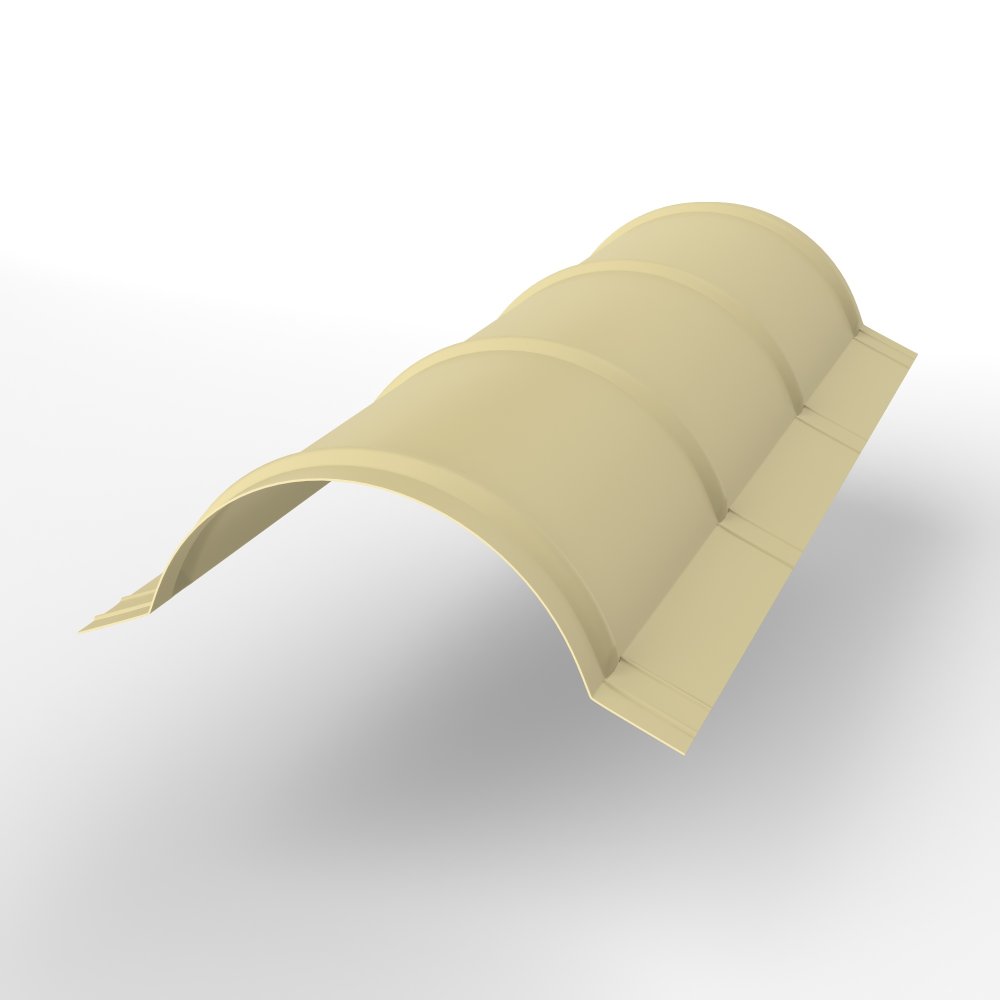 Конек полукруглый для кровли оцинкованный с порошковым покрытием 0,45x301мм RAL 1014 Конек полукруглый для кровли оцинкованный с порошковым покрытием 0,45x301мм RAL 1014