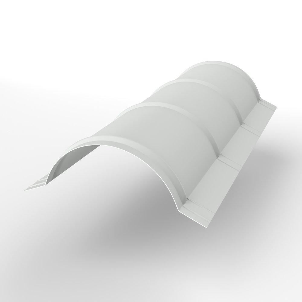 Конек полукруглый для кровли оцинкованный с порошковым покрытием 0,45x301мм RAL 9003 Конек полукруглый для кровли оцинкованный с порошковым покрытием 0,45x301мм RAL 9003