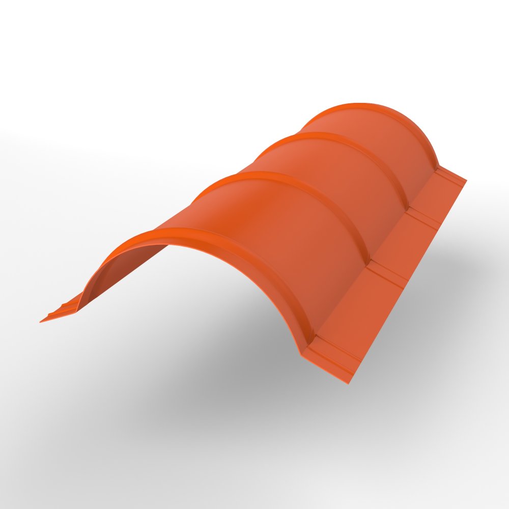 Конек полукруглый для кровли оцинкованный с порошковым покрытием 0,45x301мм RAL 2004 Конек полукруглый для кровли оцинкованный с порошковым покрытием 0,45x301мм RAL 2004